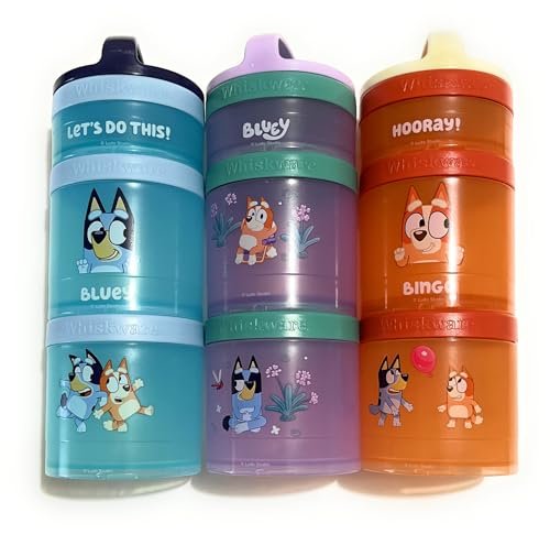 Whiskware Bluey Snack Stacks - Portable, Stackable, Secure and Convenient Twist ‘n Lock Snacking Containers, 3-Pack