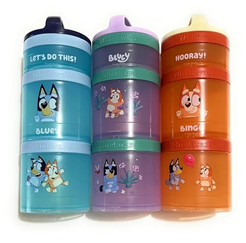 Whiskware Bluey Snack Stacks - Portable, Stackable, Secure and Convenient Twist ‘n Lock Snacking Containers, 3-Pack