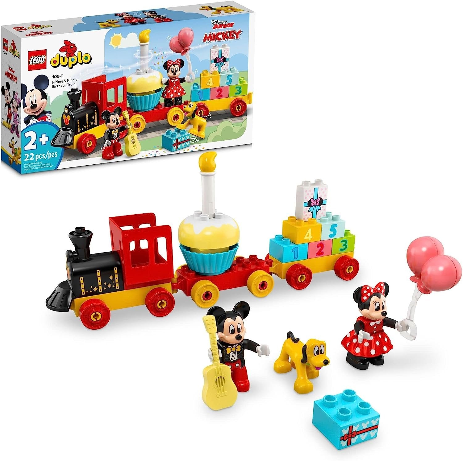 LEGO DUPLO Disney Mickey & Minnie Mouse Birthday Train - Building Toys for Toddlers with Number Bricks, Cake and Balloons, Early Learning and Motor Skill Toy, Great Gift for Girls, Boys Ages 2+, 10941