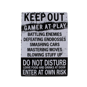 Keep Out Gamer At Play Metal Sign - Easy-to-Hang Wall Decor - Fun Tin Signs for Man Cave - Metal Dorm Room Decorations, Garage Signs, and Man Cave Signs