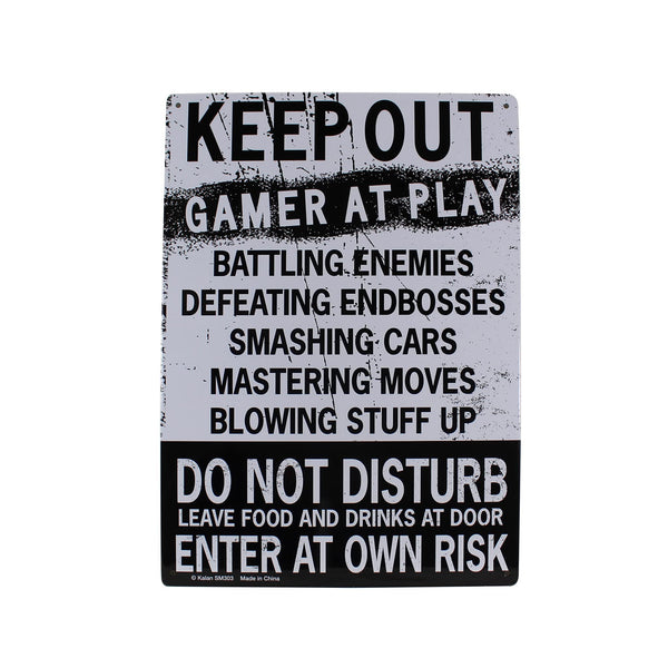 Keep Out Gamer At Play Metal Sign - Easy-to-Hang Wall Decor - Fun Tin Signs for Man Cave - Metal Dorm Room Decorations, Garage Signs, and Man Cave Signs