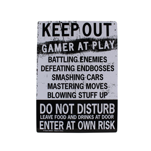 Keep Out Gamer At Play Metal Sign - Easy-to-Hang Wall Decor - Fun Tin Signs for Man Cave - Metal Dorm Room Decorations, Garage Signs, and Man Cave Signs