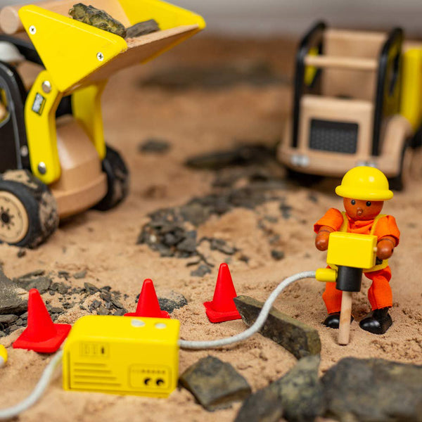 Tidlo Wooden Construction Playset - 13-Piece Building Site Set with Cement Mixer