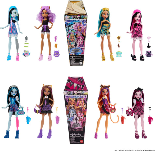 Monster High Buried Secrets Dolls and Accessories, Cozy Creepover Theme with Mystery Doll and 5 Unboxing Surprises (Characters May Vary)
