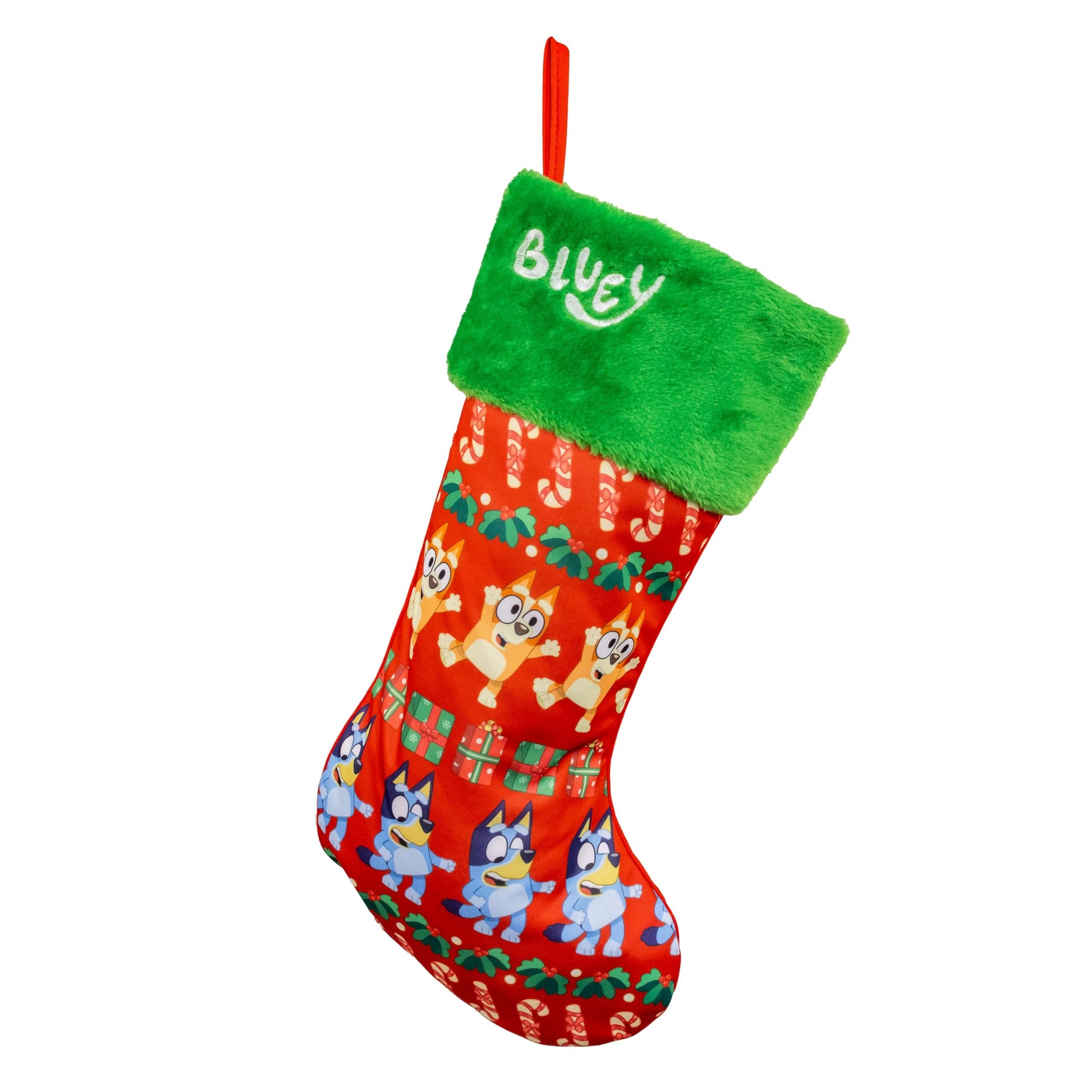 Kurt S. Adler Bluey™ Pattern Stocking - Officially Licensed Bluey Christmas Stocking - 18″ Kids Holiday Stocking with Bluey, Bingo & Friends Pattern