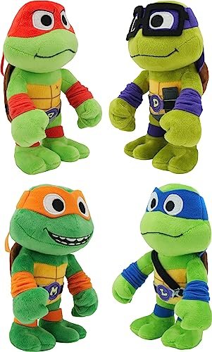 Mattel Teenage Mutant Ninja Turtles: Mutant Mayhem Plush Toys 4 Pack of 8 Inch Leonardo, Michelangelo, Raphael and Donatello, TMNT Movie