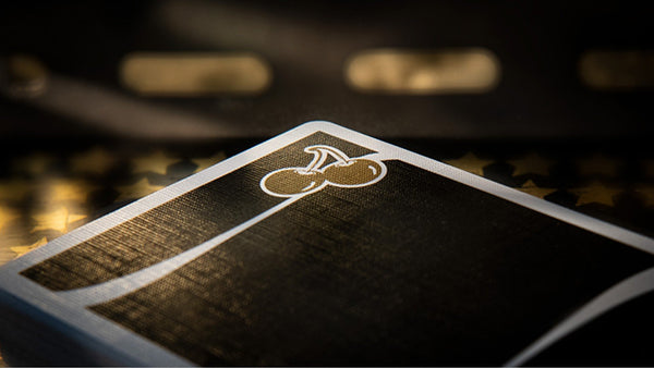 Cherry Casino (Monte Carlo Black and Gold) Playing Cards - Vintage Las Vegas Casino Style Deck by Pure Imagination Projects, Black Stock with Gold Foil & Cherry Logo, Poker Size Standard Index
