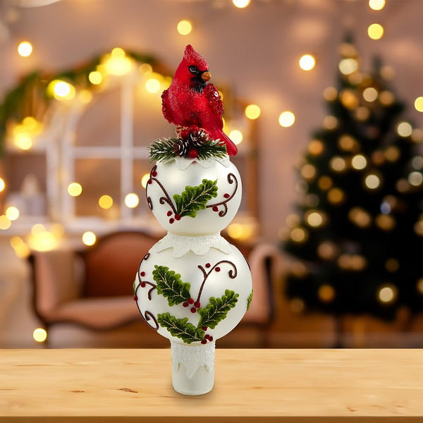 Kurt Adler 12-Inch Glass Holiday and Cardinal Tree Top