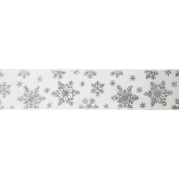 2.5" x 20ft. White Snowflake Wired Velvet Ribbon by Celebrate It® Christmas - Christmas Ribbon for Home Decor and Crafting