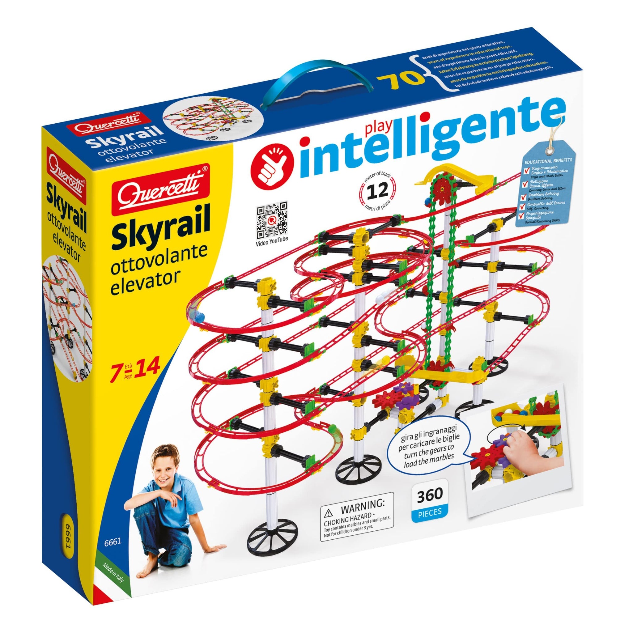 Quercetti Skyrail Ottovolante Elevator, 360 Piece Marble Run Roller Coaster Building Set, Ages 7-14