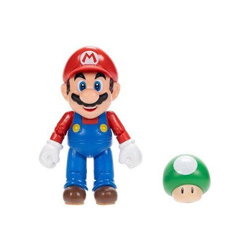 Super Mario 4 Inch Mario Action Figure with 1-Up Mushroom, 11 Points of Articulation, Collectible Nintendo Toy, Ages 3+