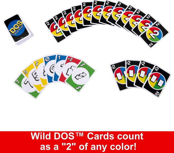 Mattel Games DOS Second Edition Uno Card Game with Updated Rules, HNN01, 2-4 Players Ages 7+