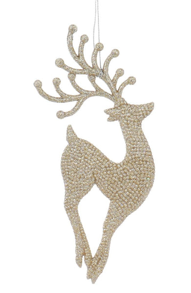 Kurt S. Adler 7” Champagne Gold Diamond Reindeer Acrylic Ornaments Pair (W20259) | Set of 2 Elegant Glittered Acrylic Reindeer Christmas Tree Ornaments