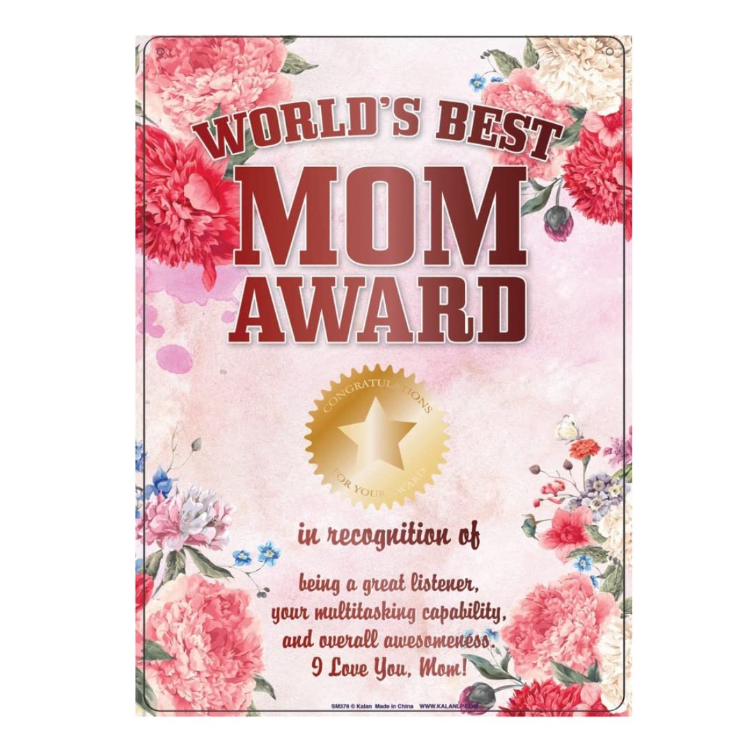 Worlds Best Mom Metal Sign - Fun Tin Signs for Man Cave - Metal Dorm Room Decorations, Garage Signs, and Man Cave Signs