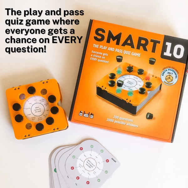 Bananagrams - Smart 10 - The Play and Pass Quiz Game - Perfect Family Friendly Party Trivia Board Game, 2-8 Players Ages 10+