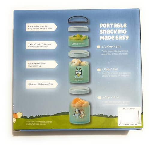 Whiskware Bluey Snack Stacks - Portable, Stackable, Secure and Convenient Twist ‘n Lock Snacking Containers, 3-Pack