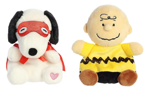 Aurora Peanuts Valentines Palm Pals 2 Piece Bundle, Charlie Brown and Snoopy Kissing Bandit 5 inch