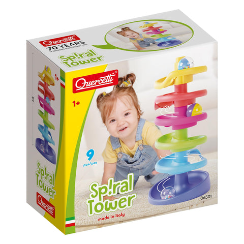 Quercetti Spiral Tower Starter Set - Sensory Marble Run Toy - Early Learning STEM Ball Track, Fine Motor Skills & Hand-Eye Coordination for Toddlers, Ages 1+