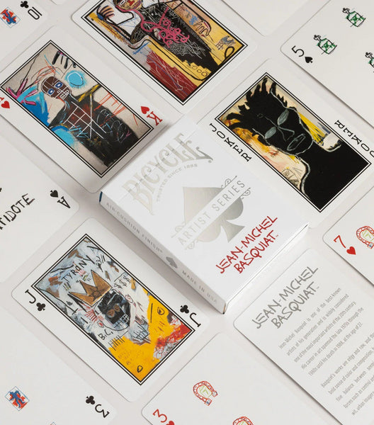 Bicycle Artist Series Jean-Michel Basquiat Playing Cards Box Set, 2 Deck Collectible Poker Card Set with Book-Style Gift Box, Red/Blue