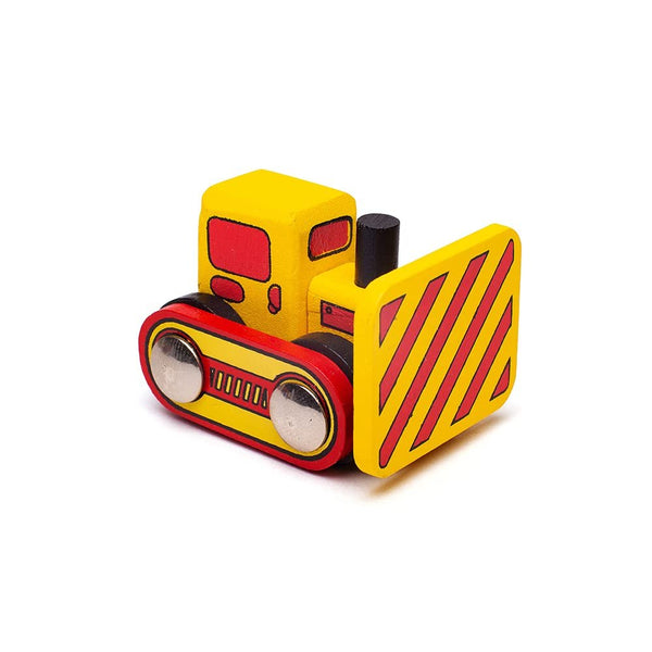 Bigjigs Rail Wooden Bulldozer Low Loader Train Car - Magnetic Construction Toy, Compatible with Most Major Wooden Railway Brands, Includes Detachable Bulldozer & Track Piece, Ages 3+