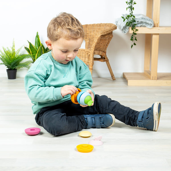 Bigjigs Toys Stacking Apple & Pear - 10 Piece Baby Stacking Toy, Silicone Baby Stacking Rings, Teething Toys, Montessori Toys for Babies