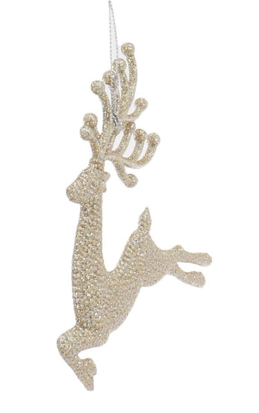 Kurt S. Adler 7” Champagne Gold Diamond Reindeer Acrylic Ornaments Pair (W20259) | Set of 2 Elegant Glittered Acrylic Reindeer Christmas Tree Ornaments