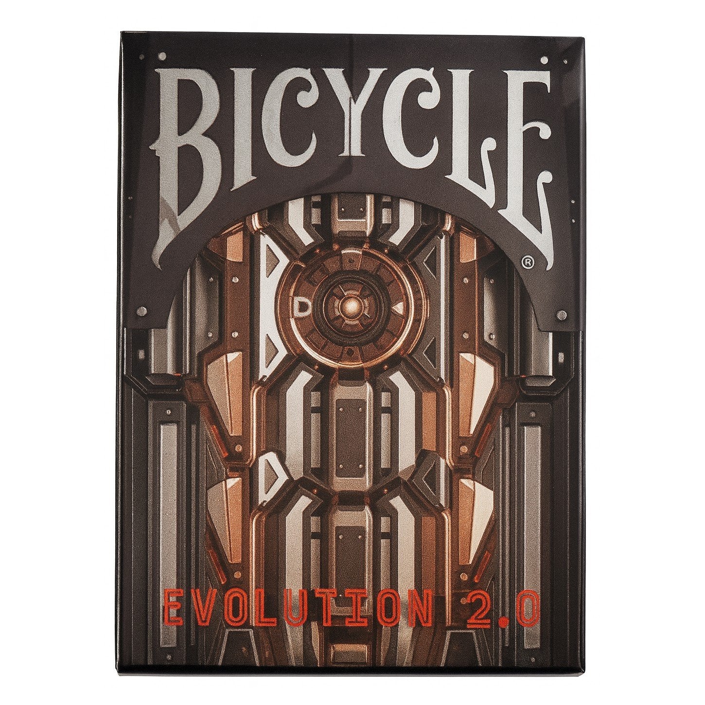 Bicycle Evolution 2.0 Playing Cards, Poker Size Custom Index, Cyber Metallic Red/White/Grey Back Design, Includes Gaff & Jokers, Premium USPCC Deck for Cardists, Magicians & Collectors