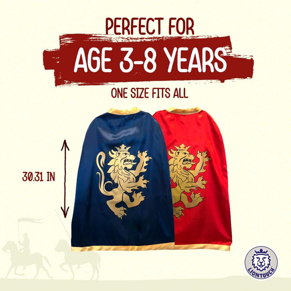 Liontouch - Noble Knight Cape for Boys, Blue & Red | Age 3-8 Years - One Size Fits All | Medieval Pretend Play Toy Cloak for Kids | Dress Up, Fancy Dresses, Cosplay & Royal Knight Costume Accessories
