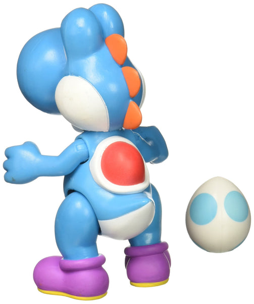 JAKKS Pacific Super Mario 4 Inch Light Blue Yoshi Action Figure with Egg, 11 Points of Articulation, Collectible Nintendo Toy, Ages 3+