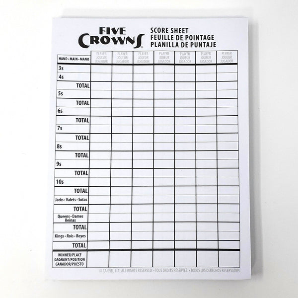 PlayMonster - Five Crowns Scorepad - 75 Page 2-Sided Card Game Replacement Score Sheets, 7 Players Ages 8+