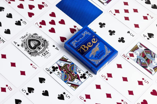 Bee Metalluxe Premium Playing Cards - Blue Foil Diamond Back, Poker Size Standard Index