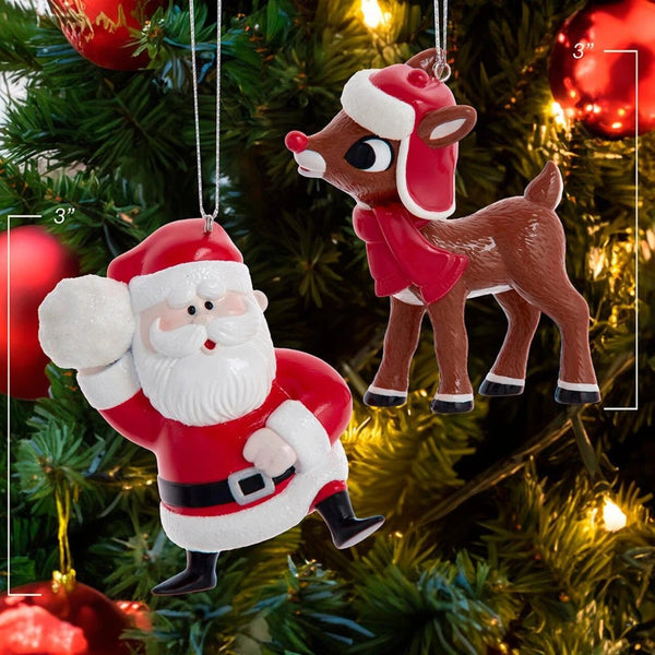 Rudolph and Santa Christmas Ornament Officially Licensed Red Nose Reindeer Classic Character Holiday Christmas Tree Decorations - 2 Piece Set