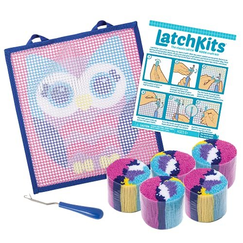 LatchKits – Owl Latch Hook Kit – Easy-to-Learn Craft Project – No Sewing Or Cutting – For Ages 6+