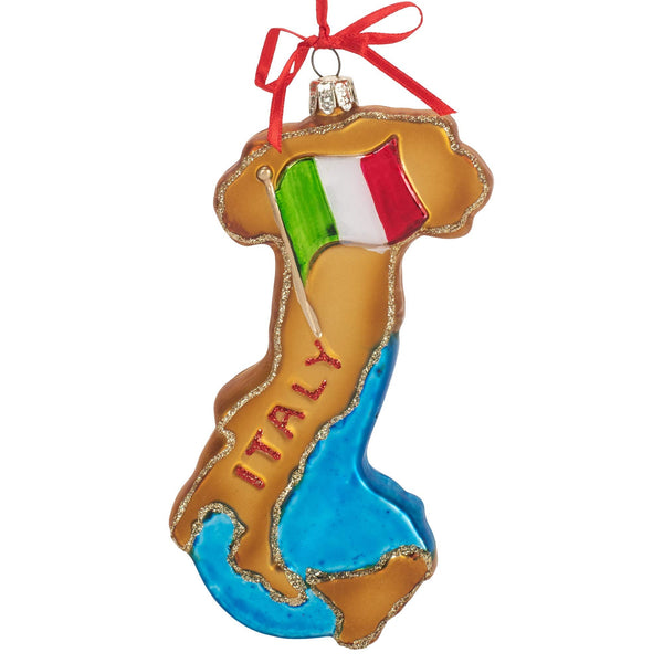 Kurt S. Adler 5.5-Inch Italy Map Glass Christmas Ornament with Red Ribbon