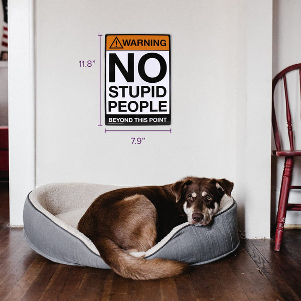 Warning No Stupid People Beyond This Point Tin Sign Predrilled for Hanging…