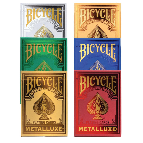 Bicycle Metalluxe Premium Playing Cards Collector's Bundle - Set of 6 Decks in Stunning Gold, Green, Red, Silver, Orange, and Blue Finishes