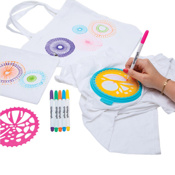 Spirograph Fabric Designer Spiral Art You Can Wear, Kids Toys, Drawing Kit, Classic Gear Design Kit, Fabric Pens, Ages 6+