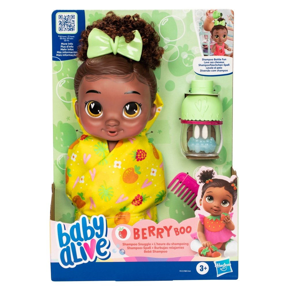 Baby Alive Shampoo Snuggle Berry Boo Black Hair 11 Inch Water Baby Doll Playset, Toys for Girls & Boys 3 Year Old & Up