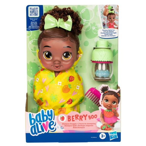 Baby Alive Shampoo Snuggle Berry Boo Black Hair 11 Inch Water Baby Doll Playset, Toys for Girls & Boys 3 Year Old & Up