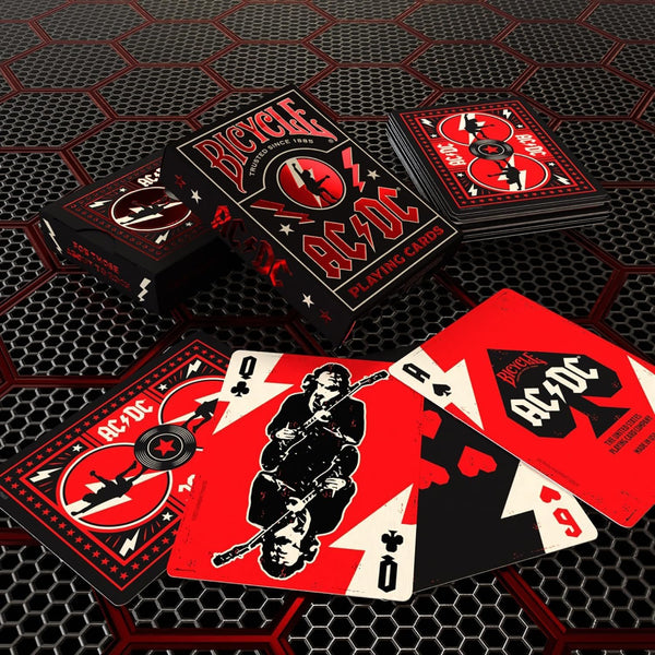Bicycle AC/DC Playing Cards, Features Iconic ACDC Song Titles and Band Designs, Red and Black, 1 Deck
