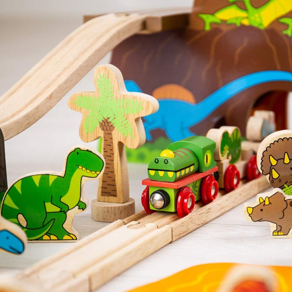 Bigjigs Rail Dinosaur Railway Play Set - Prehistoric Wooden Adventure Train Set