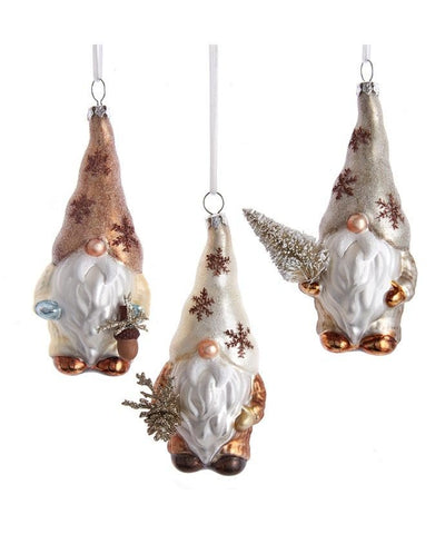 Kurt S. Adler Glass Christmas Tree Ornament Holiday Decorations Traditional (Set of 3 Rustic Glam 5.25" Gnome Ornaments Forest T3425)