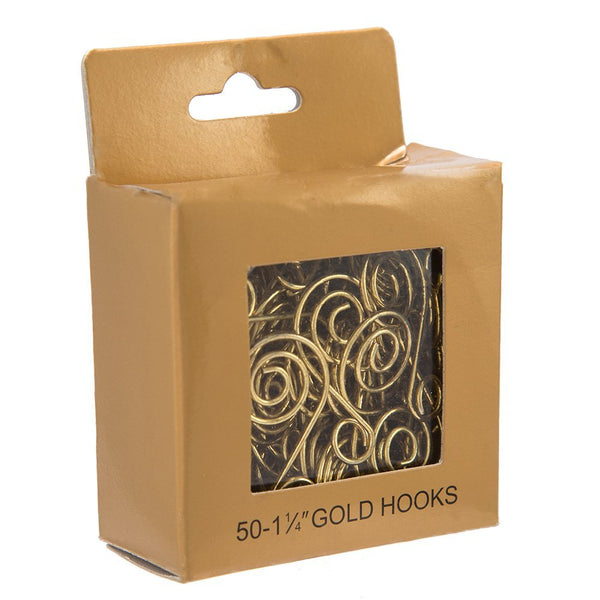 Kurt S. Adler Gold Wire Ornament Hooks, 50-Piece Set - 1.25″ Swirl Design Holiday Tree Hangers for Christmas Ornaments