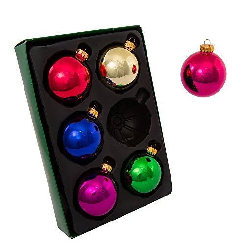 Kurt Adler 65mm Shiny Multicolored Glass Ball Ornaments, 6-Piece Box Set,Christmas