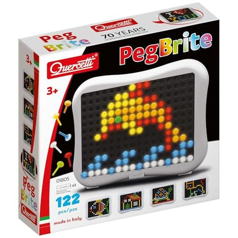 Quercetti: Peg Brite - Light-Up Image Toy, Create Mosaic Board Art, 120 Pegs & Bright LEDs, 12 Sample Pattern Templates, Free Play Designing, Kids 3+