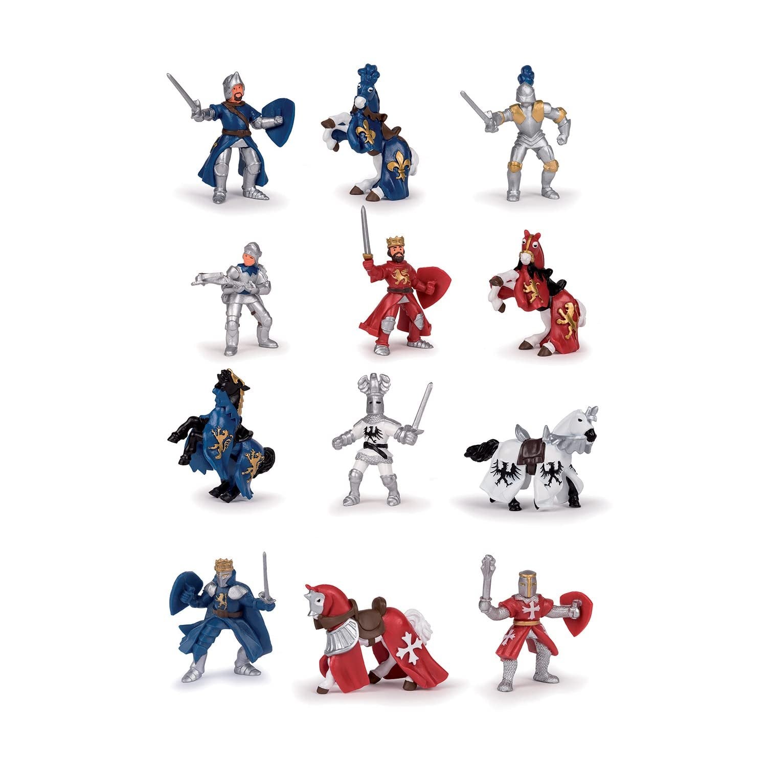 Papo Mini Plus Knights Set (33022) - 12 Piece Medieval Toy Figures for Boys and Girls, Ages 3+, Multi