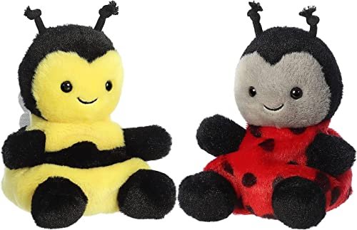 Aurora Palm Pals Set of Two – 5" Queeny Bee (82058) & Lil Spots Ladybug (82059) Plush Toys, Cute Mini Soft Stuffed Animals for Kids & Collectors