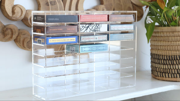Carat XDR24 Clear Acrylic 24 Playing Card Deck Rack, Wall Mount Storage Display Holder for Collectible Poker Cards, 3 Column Deck Organizer Case