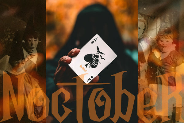 NOCtober Playing Cards - Halloween Neon Orange Deck that Glows Under Black Light - Cut-Out Jack-O’Lantern Tuck, Thin Crushed Finish, Poker Size Standard Index