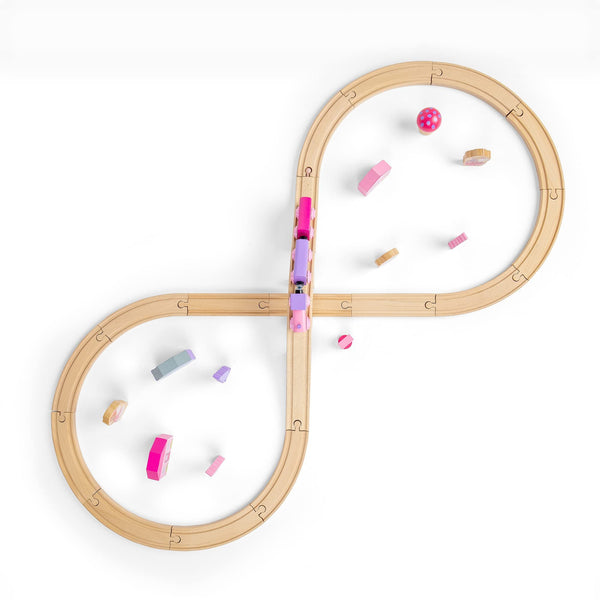 Bigjigs Rail Fairy Figure Of Eight Train Set - 35pc Pink Wooden Railway, Toy Trains & Accessories, Princess Toys For Kids, Compatible With Most Other Rail Brands, 3 Years Old +